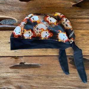 Biker HEAD WRAP Skull + Fire Design by SCHAMPA Excellent Condition